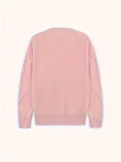 Kessoro women's cozy cable-knit button-front cardigan in pink and apricot