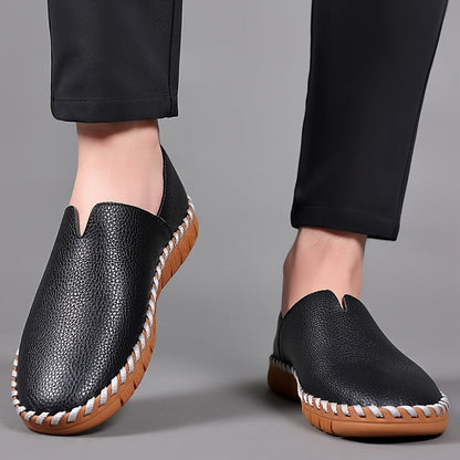 Kessoro men's hand-stitched breathable slip-on loafers in black and white – view 7