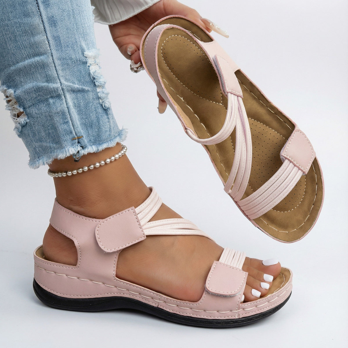 Kessoro women's adjustable strap orthopedic sandals in blue, black, white, pink and beige, for women