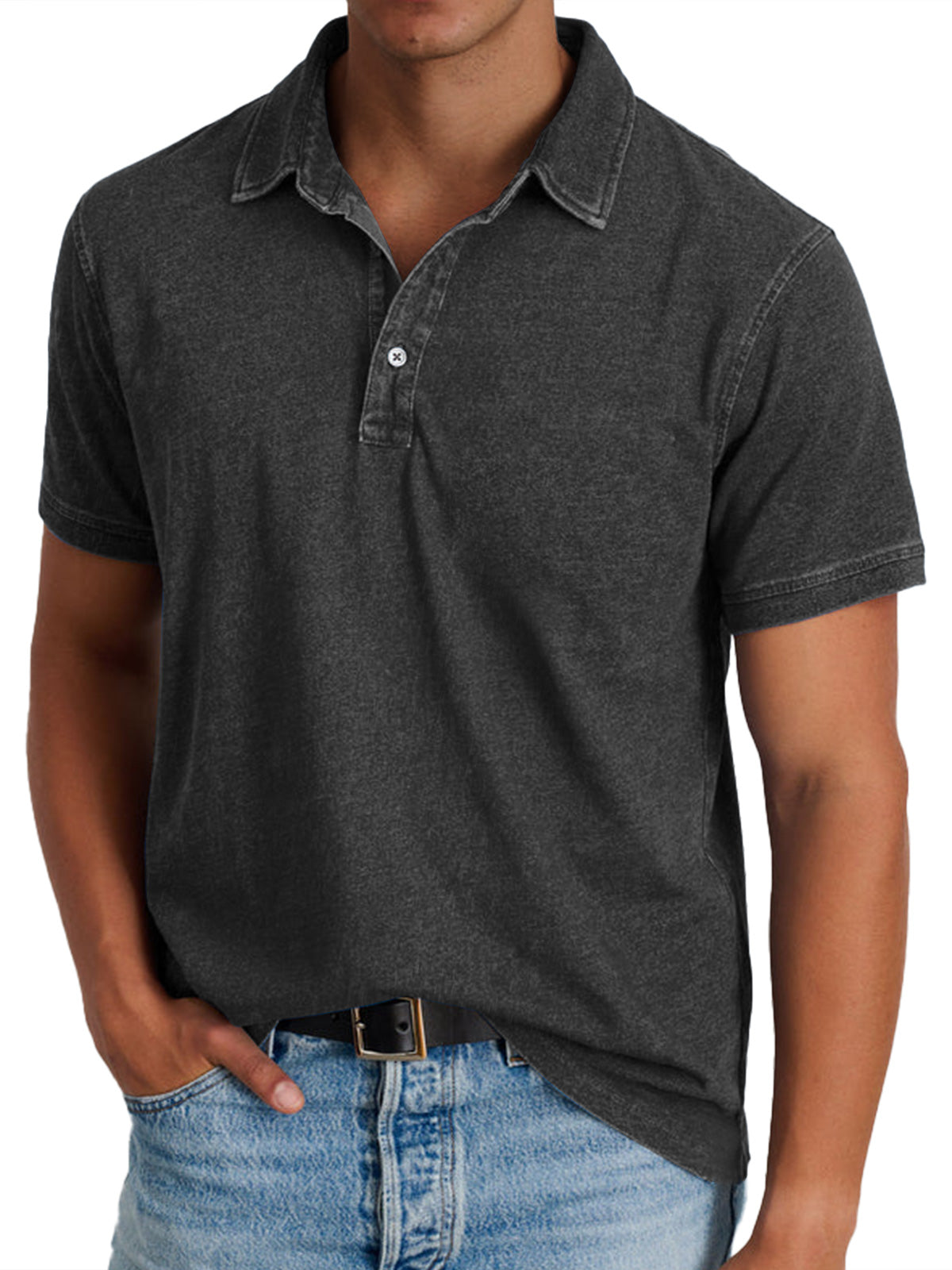 Men's heritage collar short sleeve polo shirt in a ten-colour range, shown for menswear styling
