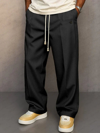 Kessoro men's relaxed drawstring waist casual trousers in khaki, gray, black, blue, light brown and light gray