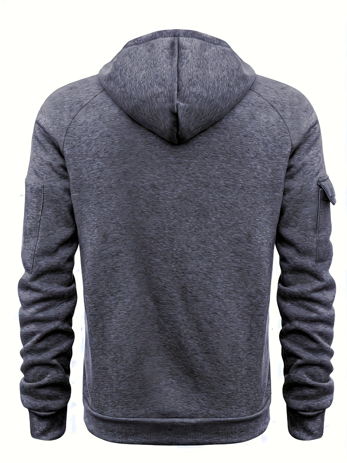 Men's utility quarter-zip hoodie in black, navy, khaki and burgundy with pocket detail, colour option 2 side view
