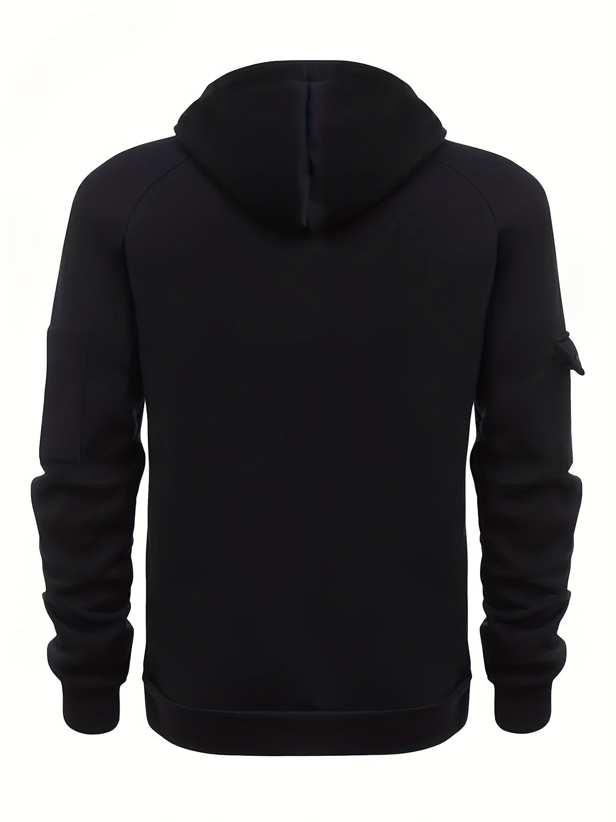 Men's utility quarter-zip hoodie in black, navy, khaki and burgundy with pocket detail, side view