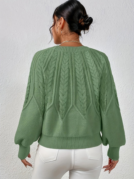 Kessoro women's relaxed cable-knit lantern-sleeve sweater in matcha, beige, burgundy, navy and camel