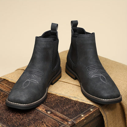 Kessoro men's classic elastic-panel Chelsea boots in black or brown leather with a pull tab