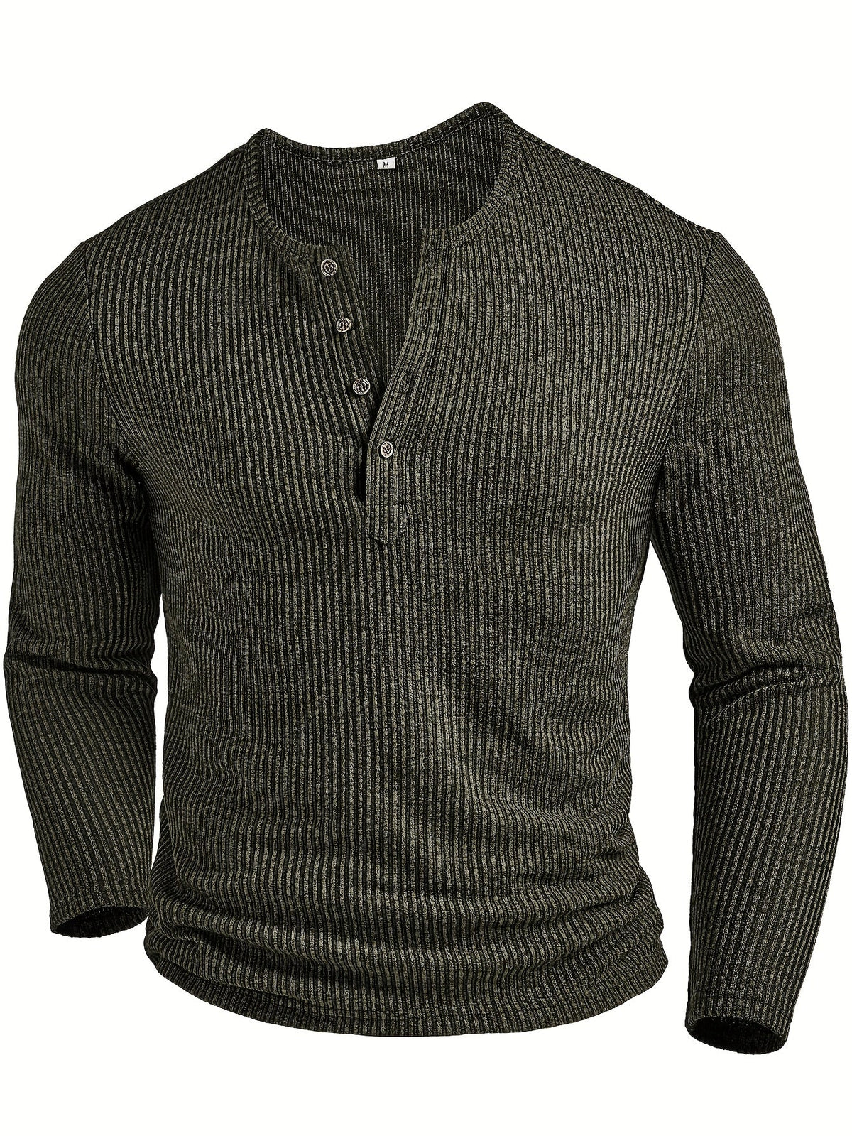 Kessoro men's ribbed textured long-sleeve henley shirt in dark grey, dark brown, army green and white