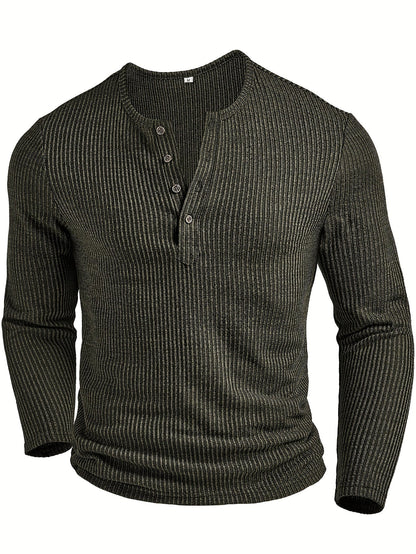Kessoro men's ribbed textured long-sleeve henley shirt in dark grey, dark brown, army green and white
