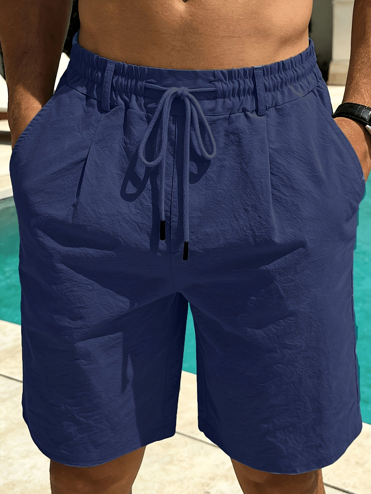 Kessoro men's relaxed-fit drawstring casual shorts in beige, royal blue, white, black and green