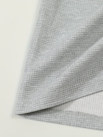 Men's textured long sleeve henley shirt in khaki, white, black, grey and burgundy, colour option 3 detail view