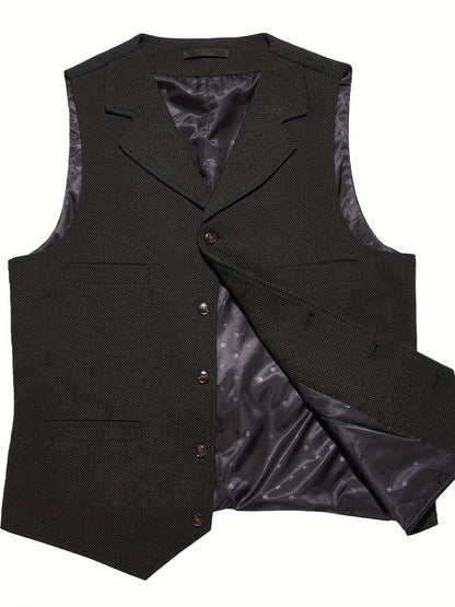Kessoro Men's Refined Herringbone Tailored Waistcoat in black, coffee brown, royal blue, green and light brown - men's apparel, view 6 of 35