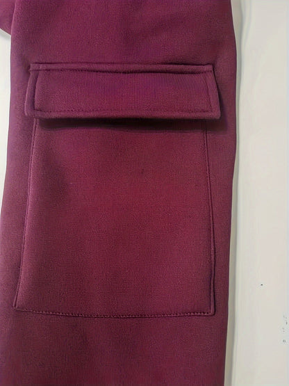 Men's utility quarter-zip hoodie in black, navy, khaki and burgundy with pocket detail, colour option 3 detail view