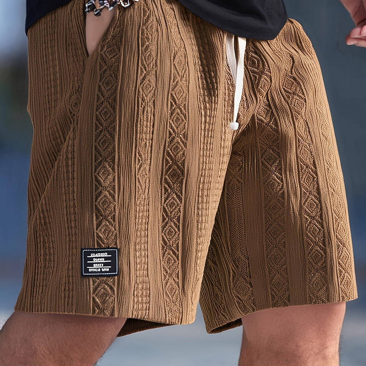 Kessoro men's textured drawstring waist casual shorts in brown, white, black, grey and blue