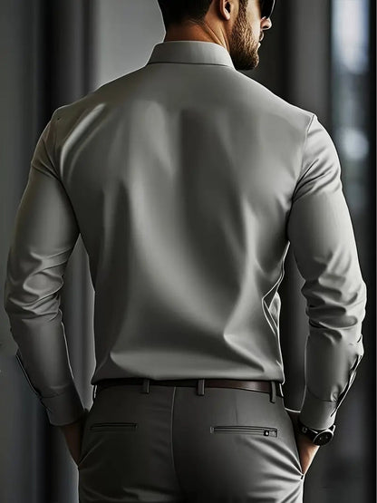 Kessoro Men's Refined Slim-Fit Dress Shirt in white, sky blue, black, dark green and light grey - men's apparel, view 27 of 32