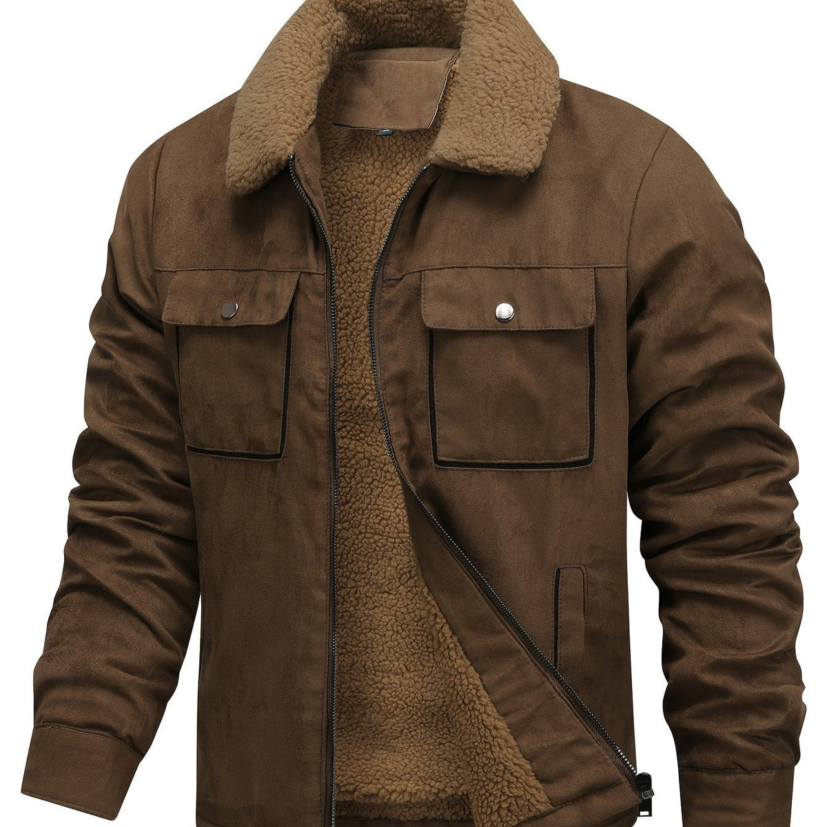 Kessoro men's fleece-lined multi-pocket winter jacket in coffee brown - product view 1