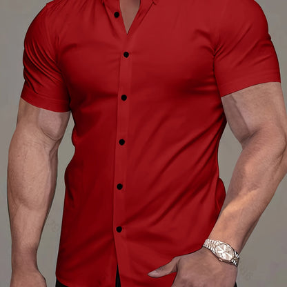 Kessoro men's refined short-sleeve button-up shirt shown in eleven colourways including white, black, navy and army green on a male model