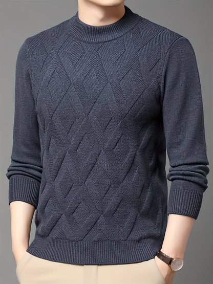 Kessoro men's textured mock-neck knit sweater in deep blue-grey winter tones