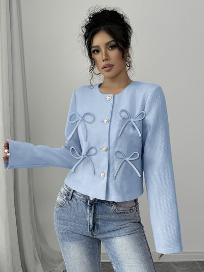 Kessoro women's bow-detail cropped tailored jacket in sky blue – image 6 of 8