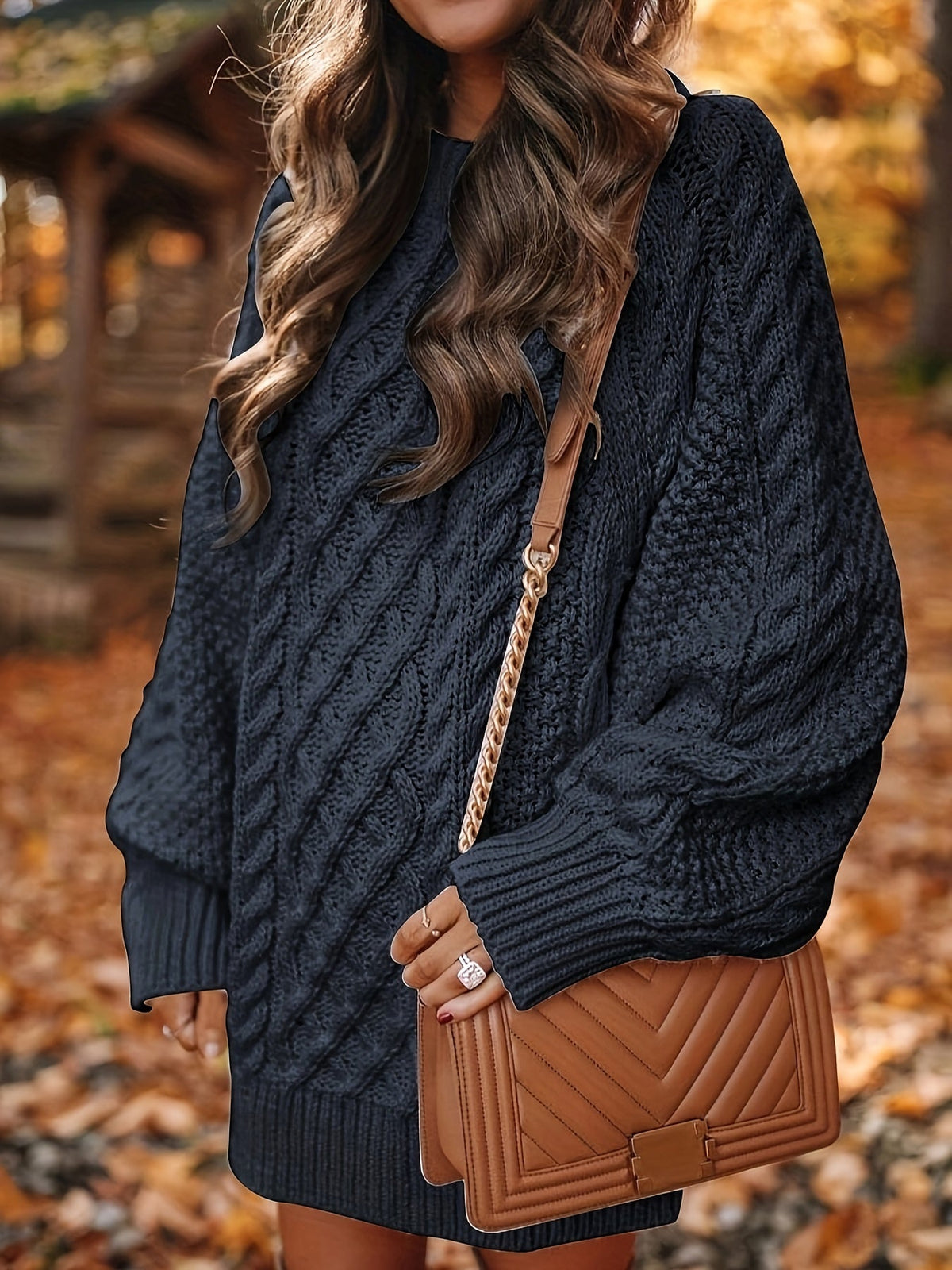 Kessoro women's black cable-knit relaxed sweater dress - view 3 of 5
