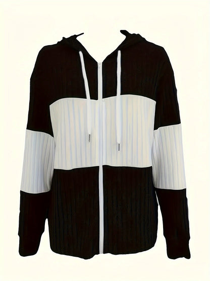 Kessoro women's textured colour-block hooded jacket in sky blue, green and black - product view 17