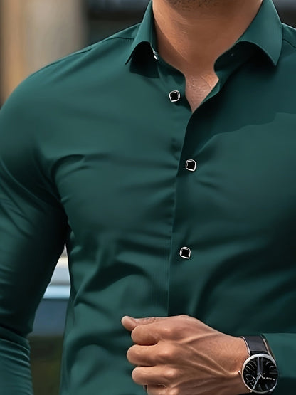 Kessoro Men's Refined Slim-Fit Dress Shirt in white, sky blue, black, dark green and light grey - men's apparel, view 21 of 32