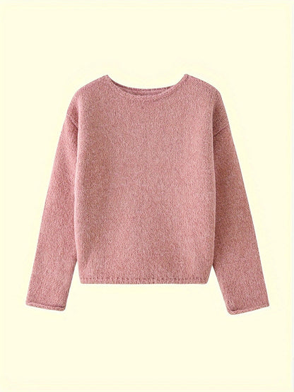 Kessoro women's relaxed loose-fit crew neck sweater in pink, black, burgundy, green and grey – view 8
