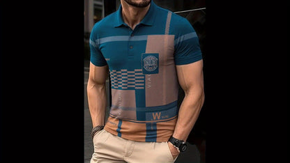 Men's colorblock short-sleeve polo shirt in black, navy blue and white — Kessoro, image 11 of 14
