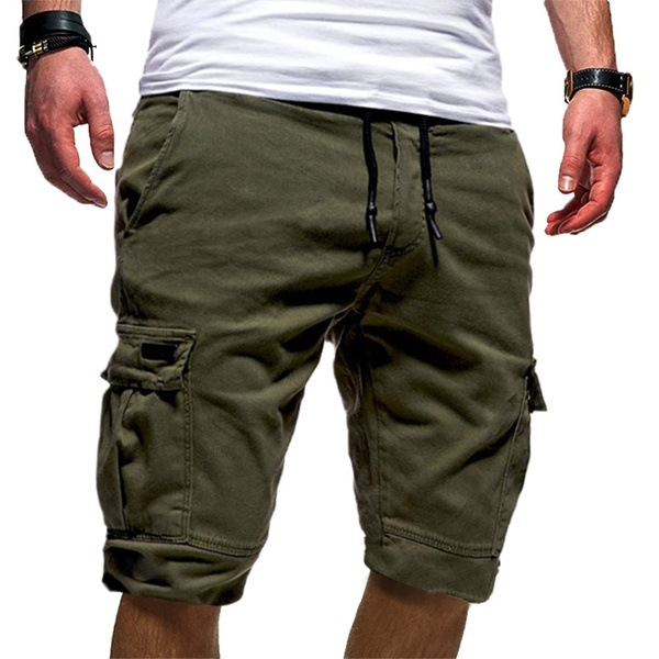Kessoro men's relaxed fit utility pocket cargo shorts in dark green, beige, black and white