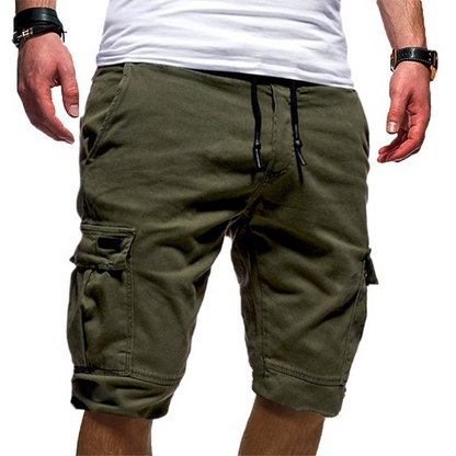 Kessoro men's relaxed fit utility pocket cargo shorts in dark green, beige, black and white