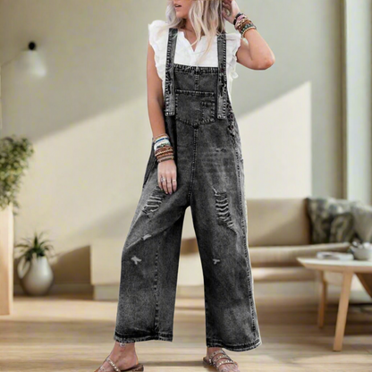 Kessoro women's vintage-style adjustable plain jumpsuit in blue and grey colourways