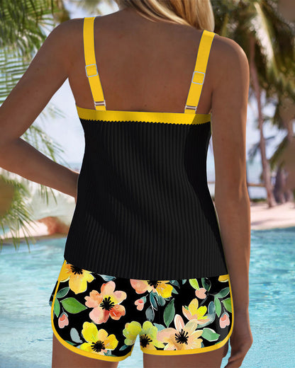 Kessoro Women's Two-Piece Tankini Top and Shorts Swim Set in orange, fuchsia, yellow and cyan/blue — colourway options