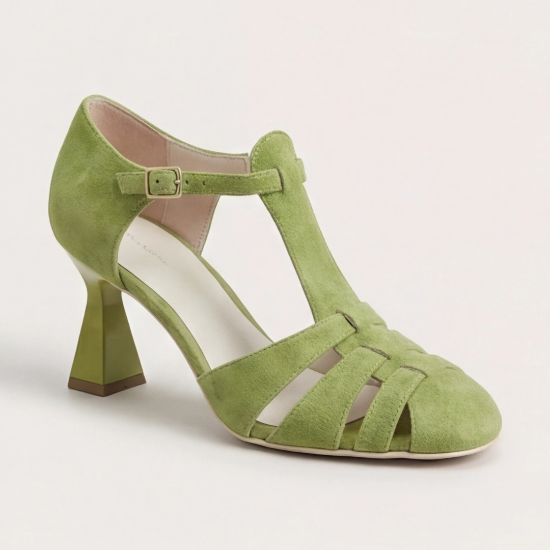 Women's green closed-toe strap heels