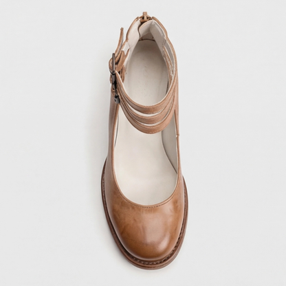 Women's light brown retro ankle-strap heels