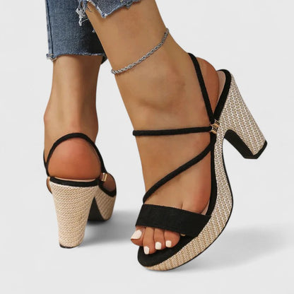 Women's lace chunky block heels in black and white