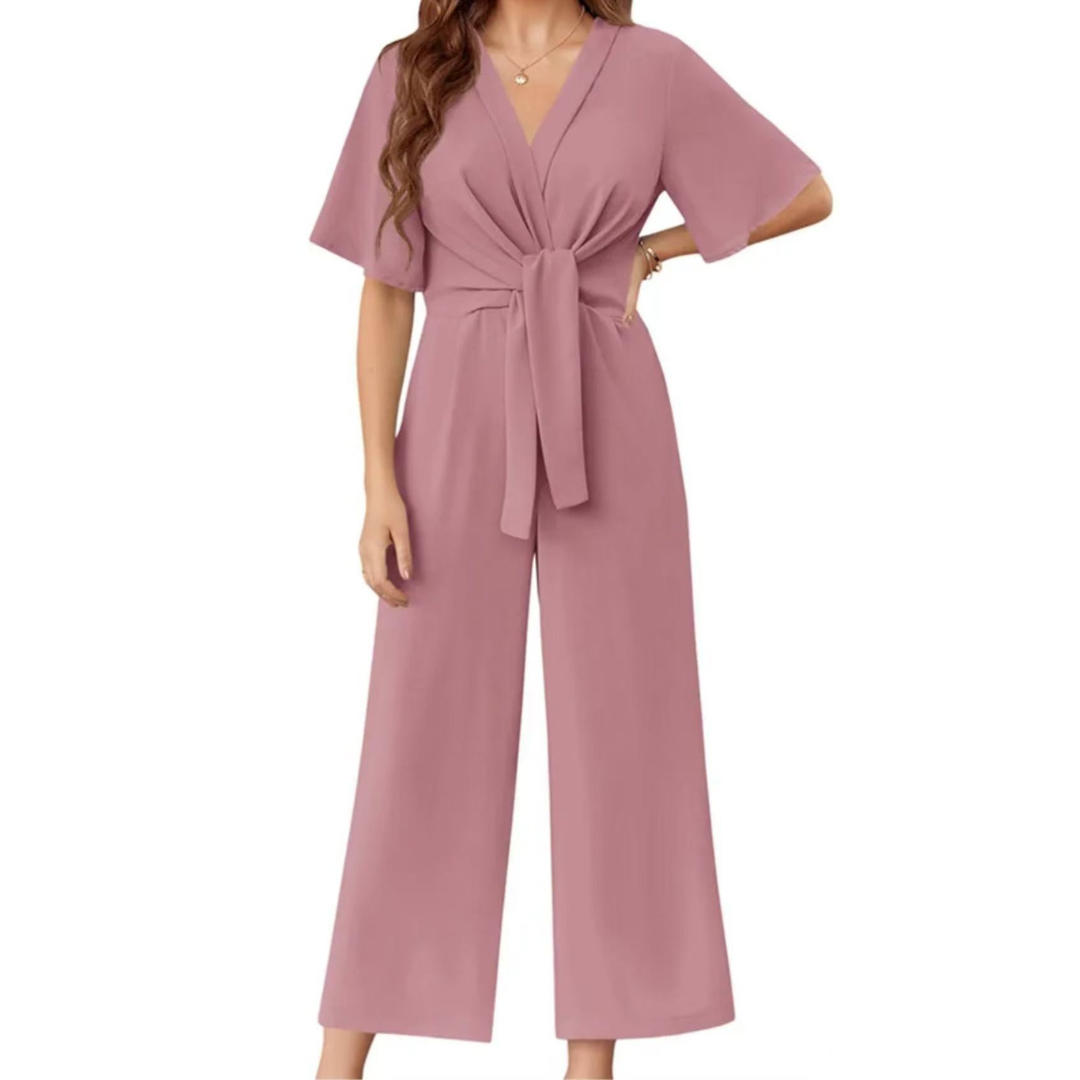 Kessoro women's tie-knot summer jumpsuit in black, beige, blue, grey and pink