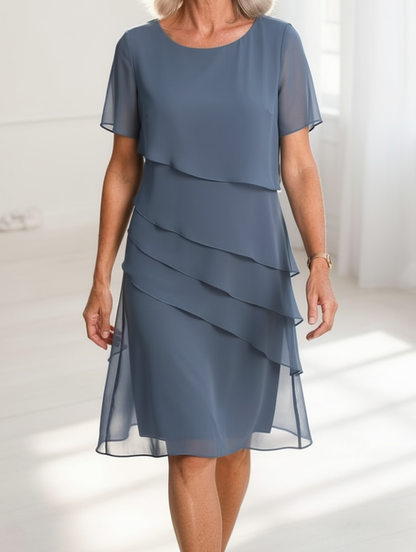 Kessoro women's sheer sleeve chiffon ruffle dress in navy blue, blue, red, green, khaki and pink, for women