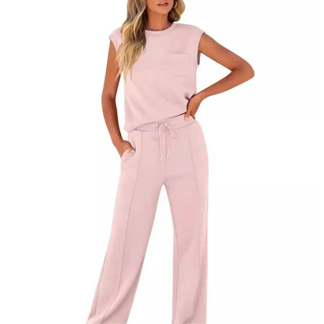 Women's soft summer lounge set in black, brown, rose red, ocean blue, pink and neutrals