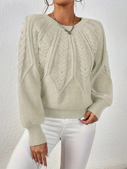 Kessoro women's relaxed cable-knit lantern-sleeve sweater in matcha, beige, burgundy, navy and camel