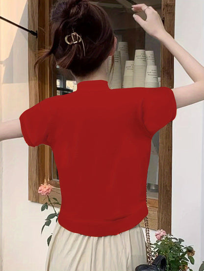 Kessoro women's short-sleeve mock-neck top in one of five colourways, view 28 of 29