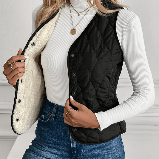 Kessoro Women's Reversible Quilted Plush Vest in black - women's apparel, view 1 of 8