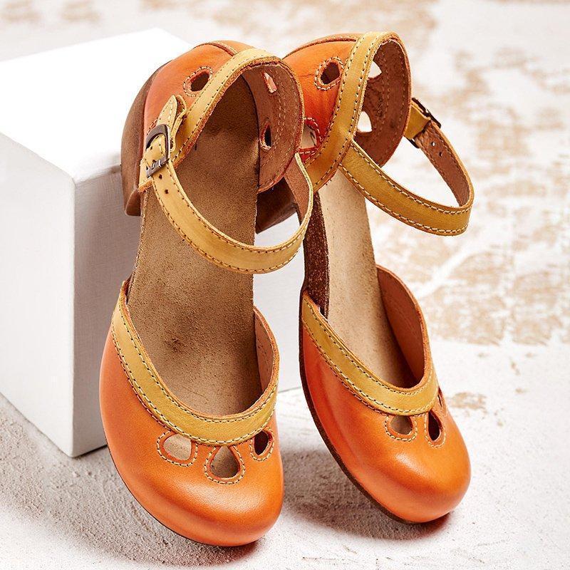 Women's low-heel T-strap comfort sandals in blue, orange, red and green — Kessoro, image 4 of 8