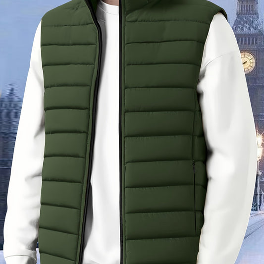 Kessoro Men's Quilted Stand-Collar Puffer Vest in military green and royal blue - men's apparel, view 1 of 19