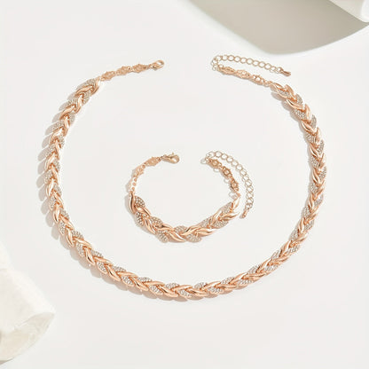 Kessoro women's rose gold and silver necklace and bracelet jewelry set