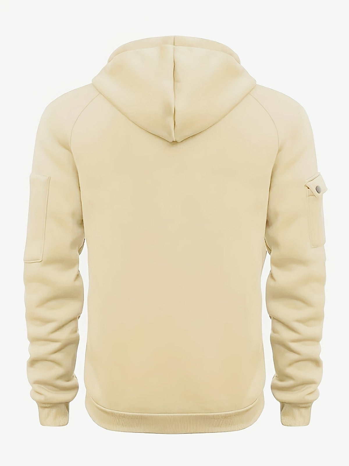 Men's utility quarter-zip hoodie in black, navy, khaki and burgundy with pocket detail, colour option 4 detail view