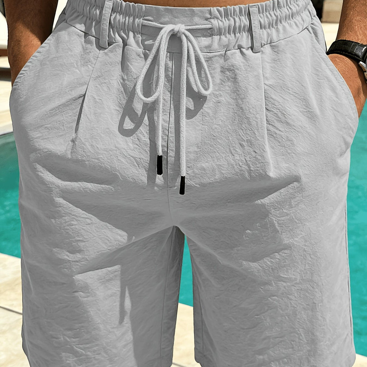 Kessoro men's relaxed-fit drawstring casual shorts in beige, royal blue, white, black and green