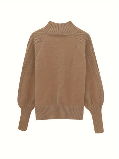 Kessoro women's textured cable-knit half-collar sweater in navy, black, dark grey, khaki and green