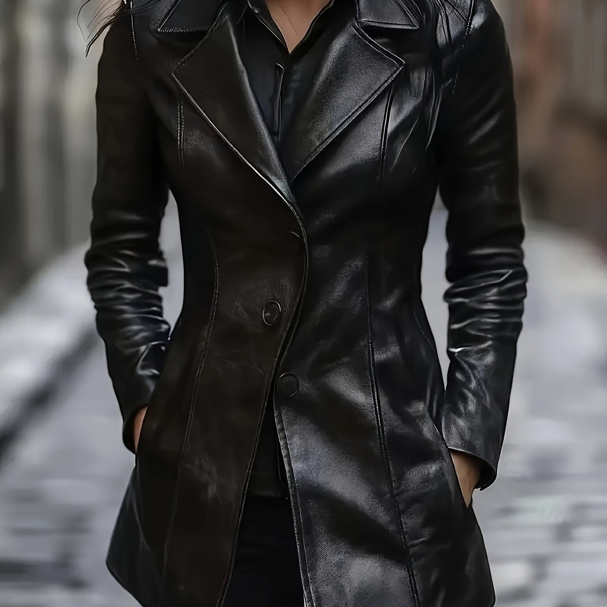 Kessoro women's tailored mid-length coat in black, view 1 of 7