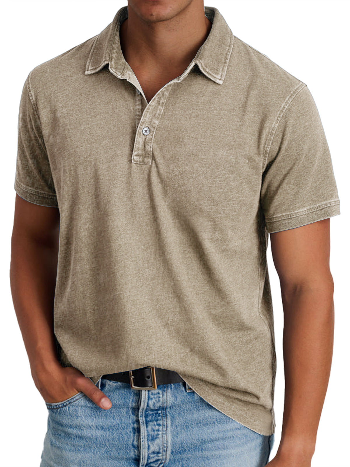 Men's heritage collar short sleeve polo shirt in a ten-colour range, shown for menswear styling