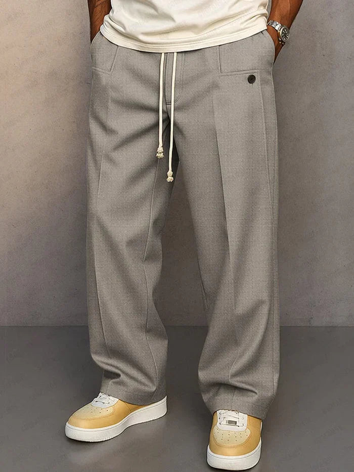 Kessoro men's relaxed drawstring waist casual trousers in khaki, gray, black, blue, light brown and light gray
