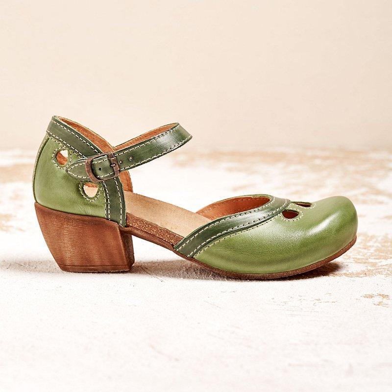 Women's low-heel T-strap comfort sandals in blue, orange, red and green — Kessoro, image 5 of 8