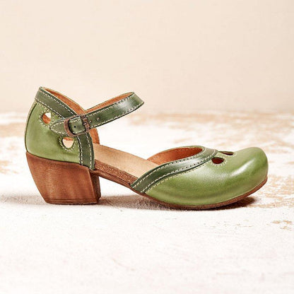 Women's low-heel T-strap comfort sandals in blue, orange, red and green — Kessoro, image 5 of 8